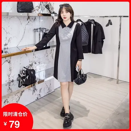 大码女装2023秋季新款POLO领休闲宽松藏肉针织连衣裙显瘦胖妹妹mm图片