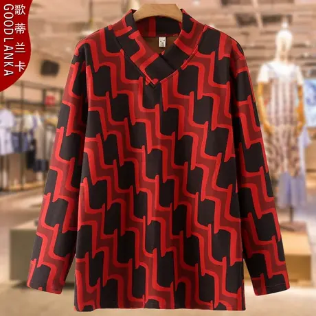 加肥加大码中年妈妈秋冬长袖T恤宽松时尚条纹加绒加厚打底衫上衣图片