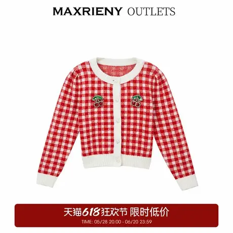 【奥莱】MAXRIENY红白格纹毛衫针织衫打底上衣秋童装商品大图