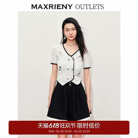 【奥莱】MAXRIENY宫廷千金风撞色针织开衫上衣女商品大图
