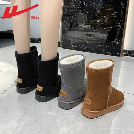 回力雪地靴女款2023新款冬季棉鞋女冬加绒加厚皮毛一体中筒靴子女商品大图