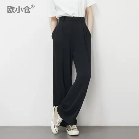 欧小仓凉皮系列博主ins款双褶阔腿裤 垂感通勤气质薄款宽腿西装裤图片