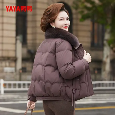 YAYA鸭鸭短款羽绒服女款2025新款中年妈妈狐狸毛领冬装防寒外套商品大图