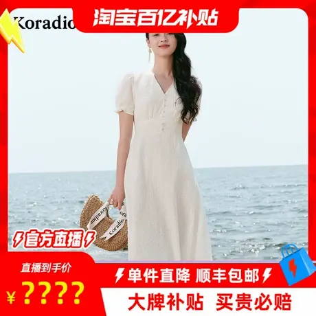 【百补穿搭馆】蒂尔2025年舒适棉质连衣裙V领透气通勤文艺裙子图片