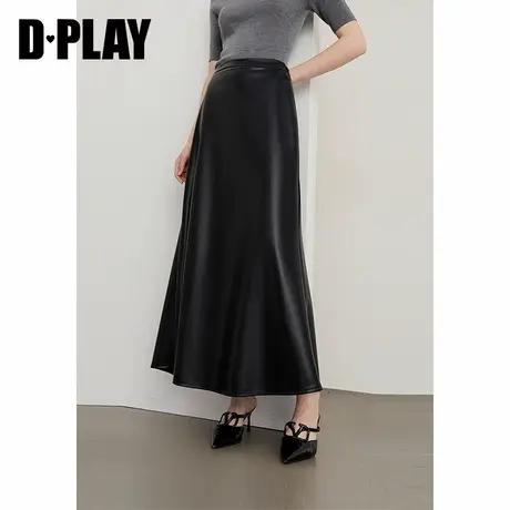 DPLAY2025年秋季新款黑色半身裙女气质长款A字裙子长裙半裙皮裙图片