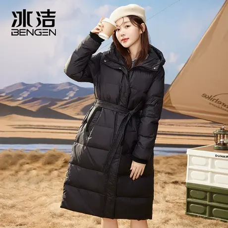 冰洁冬季新款羽绒服女中长款修身束腰过膝韩版宽松冬装外套潮HM图片