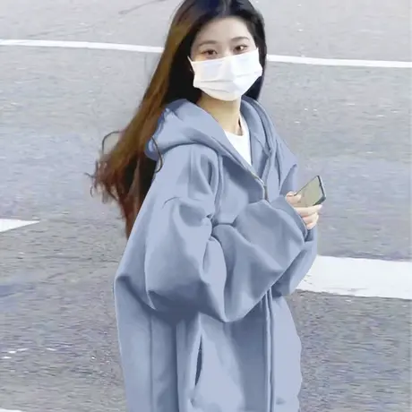 开衫卫衣女春秋2023年新款韩系oversize宽松百搭加绒拉链外套冬季商品大图