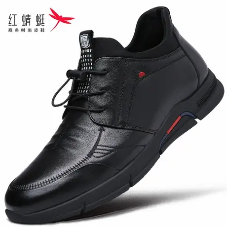 红蜻蜓男鞋真皮加绒运动休闲鞋男士免系带防滑耐磨轻便软底软牛皮商品大图
