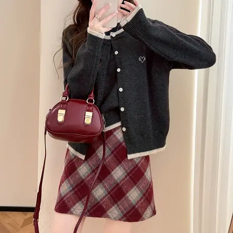 唐狮秋冬毛衣女外套撞色边开衫无袖套头两件套减龄高级感针织tu图片