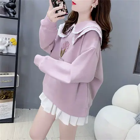 学院风甜美娃娃领卫衣女秋季2023年新款宽松时尚洋气减龄短款上衣商品大图