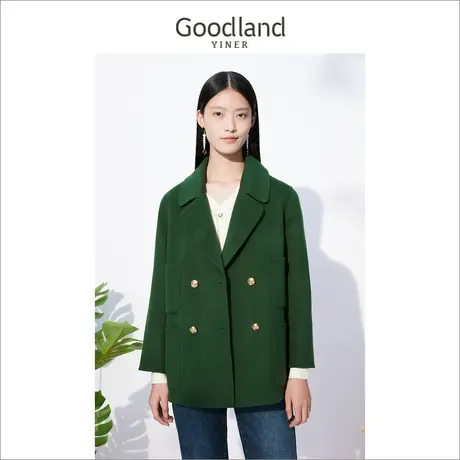 音儿美地女装2022冬季新款西装领双排扣纯羊毛双面呢大衣商品大图