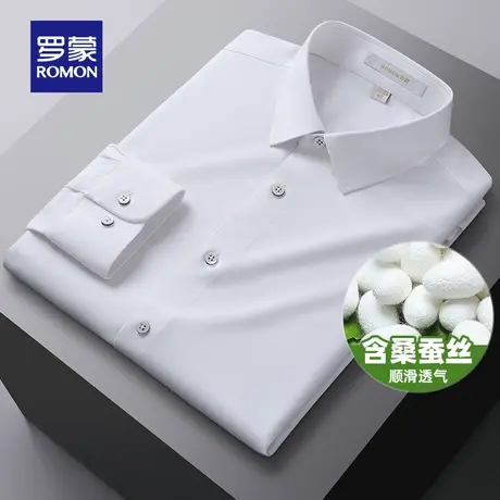 【含桑蚕丝】罗蒙长袖衬衫男2023春季新款商务休闲职业工装衬衣男图片