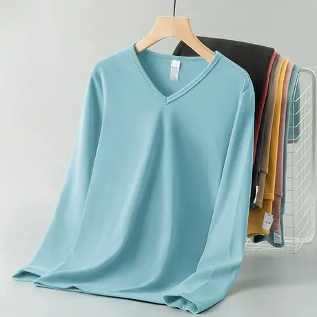 德绒打底衫内搭长袖t恤男潮流V领上衣服秋冬季保暖小衫双面绒秋衣图片