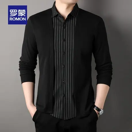 【德绒假两件】罗蒙男士针织衫2023秋季新款时尚休闲保暖开衫毛衣商品大图