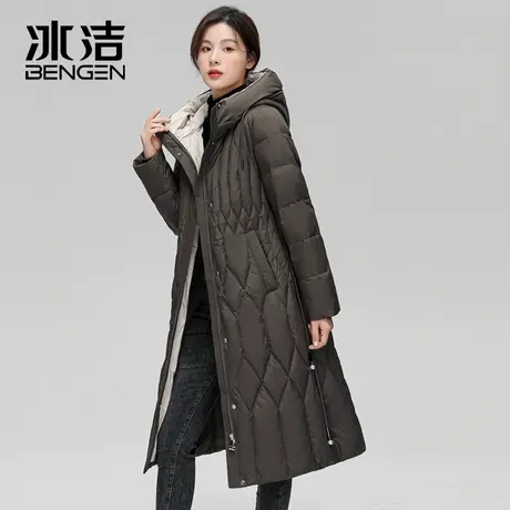 冰洁秋冬新款女士防寒保暖收腰修身显瘦百搭长款连帽羽绒服XFF商品大图