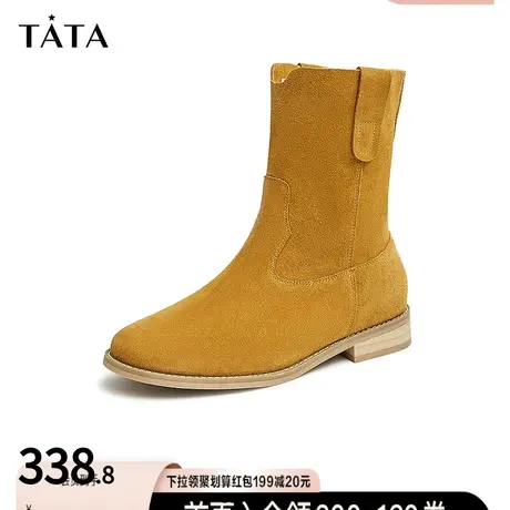 Tata他她复古磨砂皮中筒西部牛仔靴女休闲短靴冬新款百搭W5RA1CZ2商品大图