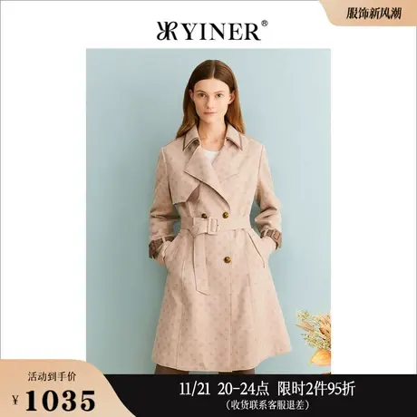 [美拉德]YINER音儿线上专选女装2023秋季双排扣西装领卡其色风衣商品大图