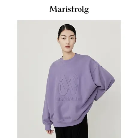 #多巴胺穿搭# 玛丝菲尔春季新款紫色宽松圆领卫衣外套女商品大图