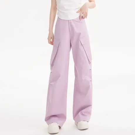 尔给夏季裤子薄款宽松阔腿美式紫色工装裤女2023新款小个子休闲裤商品大图
