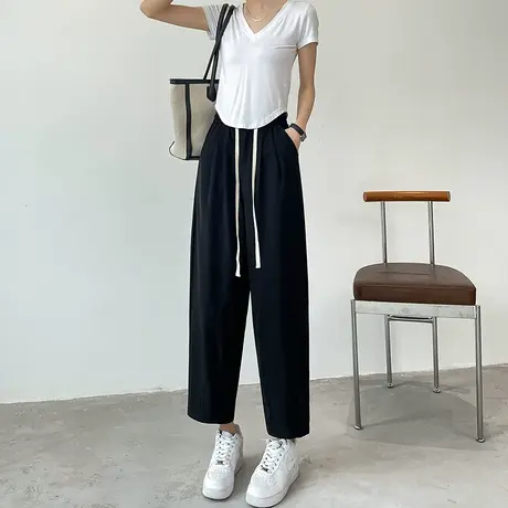 黑色山本裤女夏季薄款奶奶裤宽松高腰显瘦哈伦裤阔腿灯笼裤休闲裤商品大图
