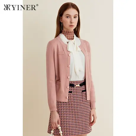 YINER音儿女装2021春季新款短款亮丝羊毛针织开衫商品大图