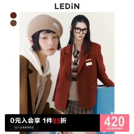 乐町学院风西装外套女休闲秋冬新款红色甜美复古毛呢大衣棕色宽松图片