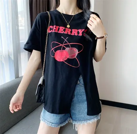 T恤女2023春夏宽松设计感短袖时尚开叉韩版百搭上衣半袖打底衫商品大图