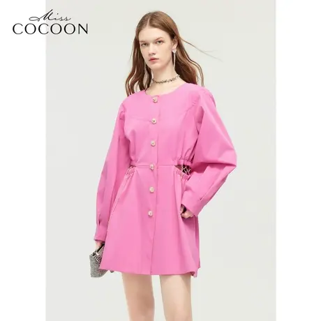 MISSCOCOON玫红色上衣24春装新款女宽松圆领风衣外套商品大图