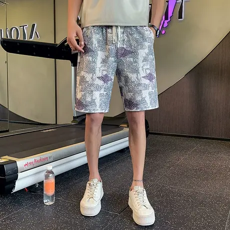 夏季个性潮流新款肌理感潮流百搭时尚花色度假风休闲百搭五分裤商品大图