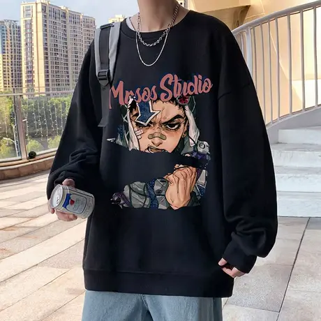 卫衣男春秋季美式复古重磅潮牌宽松圆领外套长袖内搭套头打底衫t商品大图