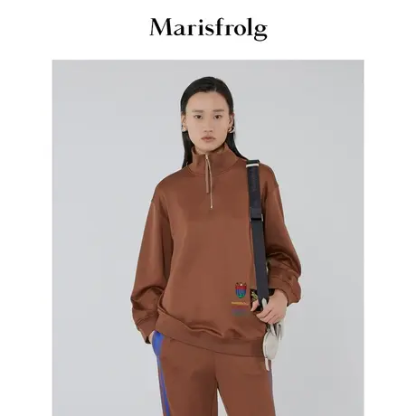 【言选好物】玛丝菲尔秋季新款高领拉链棕色卫衣商品大图