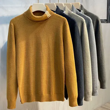 高领毛衣男新款秋冬季韩版潮针织衫呢绒加厚套头外套保暖打底衫商品大图