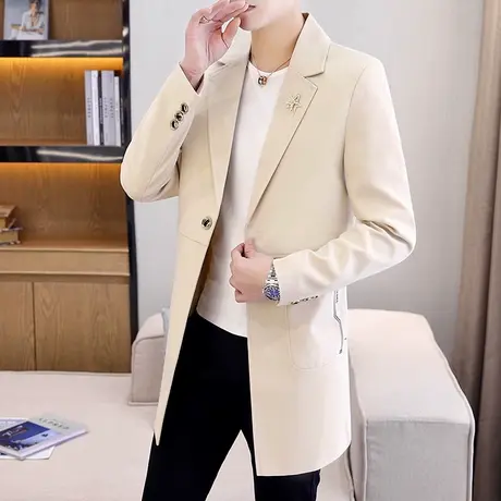 春秋季潮流风衣男士中长款西服外套韩版痞帅气发型师披风休闲西装商品大图