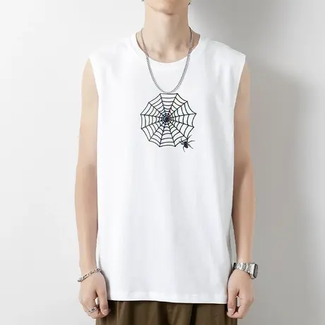 纯棉运动背心男潮夏季外穿跨栏白色无袖t恤篮球汗衫健身坎肩宽肩商品大图