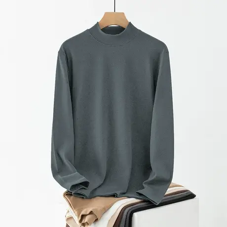 德绒打底衫男士长袖t恤半高领秋冬保暖双面绒中领体恤纯色秋衣服商品大图