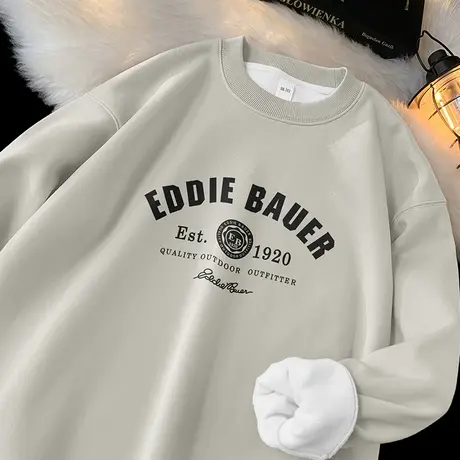 450g重磅摇粒绒卫衣男秋冬款加绒加厚长袖t恤保暖无帽圆领上衣服商品大图