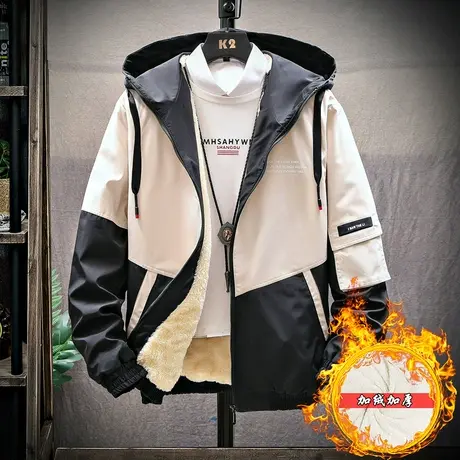 加绒外套男秋冬季韩版潮流加厚夹克青少年高中学生冬装棉服上衣图片