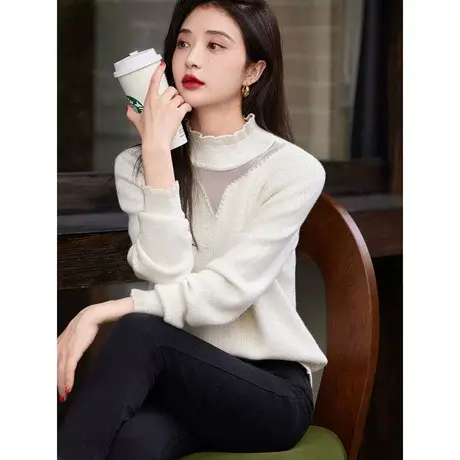 时尚气质毛衣2023年冬季新款半高领百搭修身温柔加绒厚款套头内搭图片