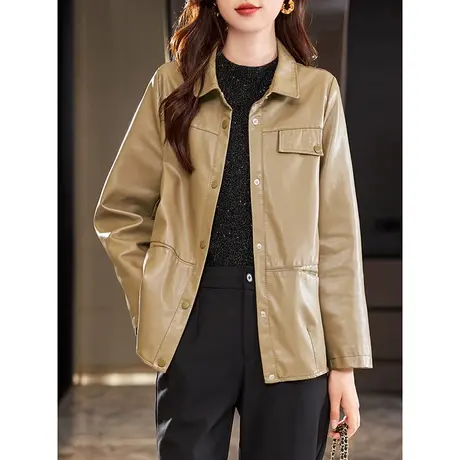 宝诗黎翻领气质短款皮外套高级感宽松上衣女机车夹克2024春季新款商品大图