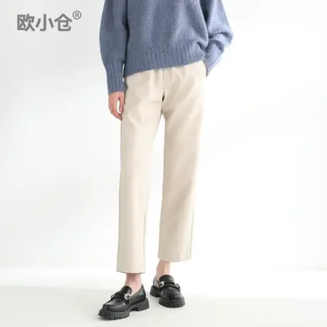 OXC/欧小仓pu系列松紧腰高级感哑光皮裤女秋冬帅气九分哈伦直筒裤图片