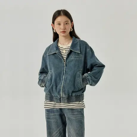 omont蛋挞家 复古做旧牛仔外套女秋冬新款宽松休闲夹克上衣商品大图