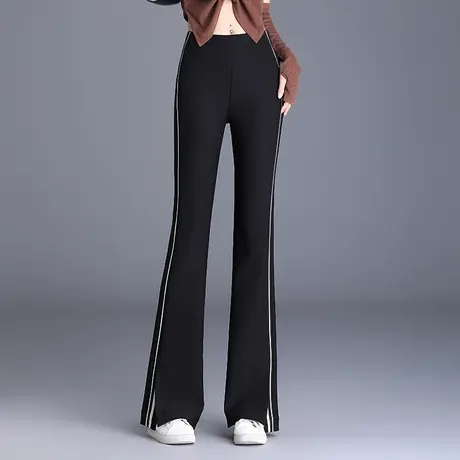 2023秋季新款韩版开叉微喇裤时尚百搭休闲裤显瘦裤子高腰垂感长裤商品大图