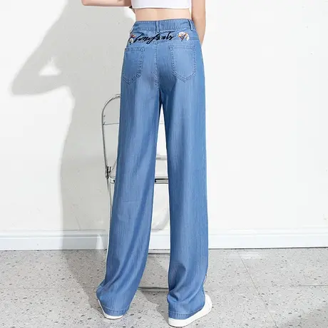 天丝阔腿牛仔裤女夏季薄款2025新款冰丝女裤刺绣裤子窄版直筒裤夏商品大图
