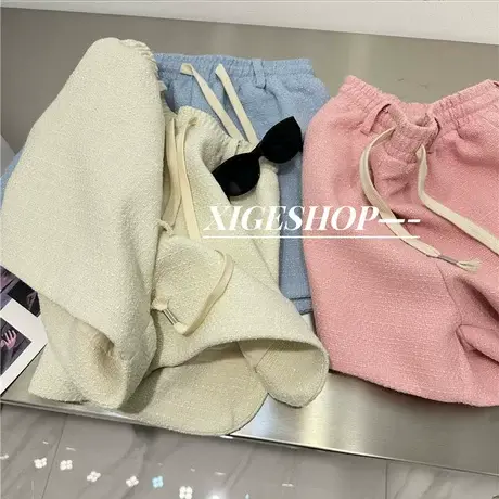 时髦肌理感气质小香风短裤女挺括质感百搭阔腿抽绳休闲裤春夏2023图片