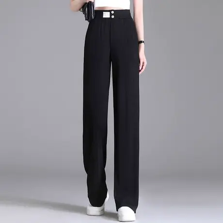 雪尼尔阔腿裤子女春夏季薄款冰丝女裤女士高腰窄版休闲裤直筒垂感图片