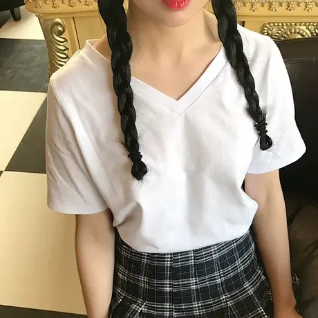 夏装2023新款韩版时尚小衫chic小清新白上衣女短袖宽松百搭打底衫图片