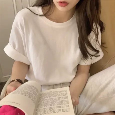 中长款白色短袖t恤女2024年新款夏季打底衫内搭体恤宽松纯色上衣图片