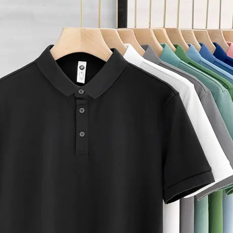 商务休闲POLO衫男短袖T恤2023夏季潮牌纯色翻领透气网眼半袖男T恤商品大图