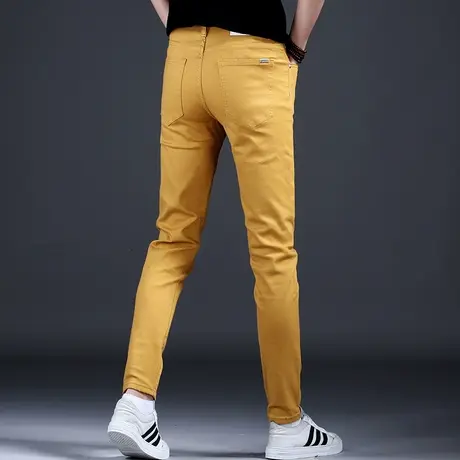 男士土黄色休闲牛仔裤男款秋冬轻奢裤子修身小脚弹力百搭高档个性商品大图