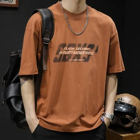 美式重磅短袖t恤男士宽松大码潮牌夏季2024新款男款纯棉男装体恤商品大图